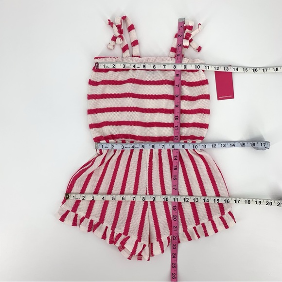 Vince Camuto NWT Girls' White & Pink Striped Waffle-knit Sleeveless Romper, 7 - Picture 12 of 16